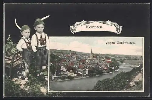 AK Kempten / Allgäu, Ortsansicht gegen Nordwesten, Knaben in Tracht