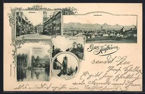AK Kaufbeuren, Marktplatz, Hexenturm, Jordanweiher, Totalansicht