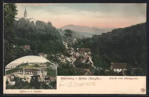 AK Schönberg / Bergstrasse, Blick zur Kapelle vom Schlossgarten, Schlossansicht
