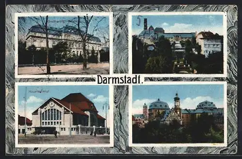 AK Darmstadt, Grossherzogliches Palais, vor dem Hauptbahnhof