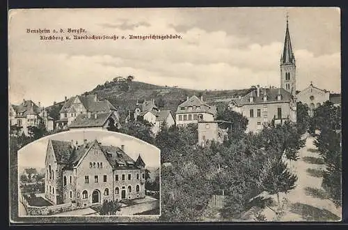 AK Bensheim, Kirchberg und Auerbacherstrasse mit Amtsgerichtsgebäude
