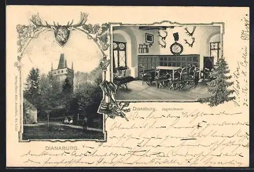 AK Greifenstein / Westerwald, Dianaburg, Jagdzimmer