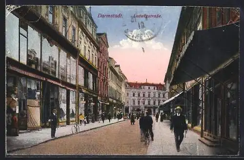 AK Darmstadt, Ludwigstrasse, Blick auf Bottingers Brauerei
