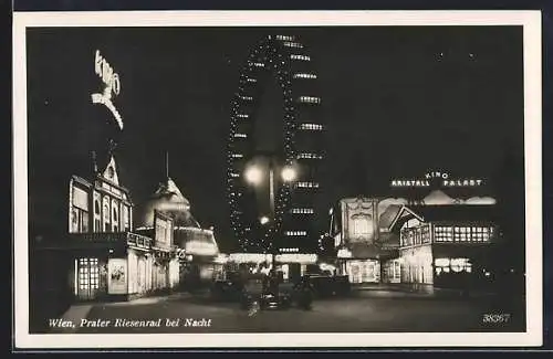 AK Wien, Riesenrad am Prater bei Nacht