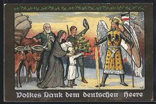 Künstler-AK Hamburger Opfertag 1915, Engel in Rüstung mit Schwert und Reichsfahne