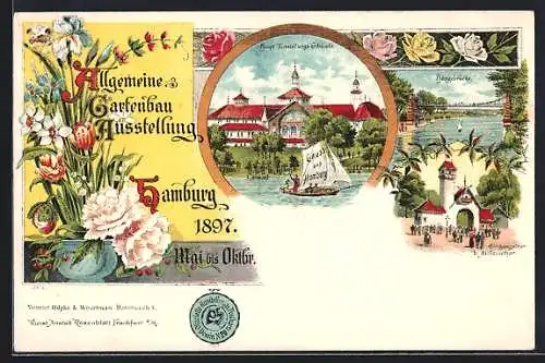 AK Hamburg, Allgemeine Gartenbau Ausstellung 1897, Haupt-Ausstellungs-Gebäude, Hängebrücke