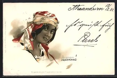 AK Morgenländische Frauenschönheit aus Arabien mit Tüchern um den Kopf