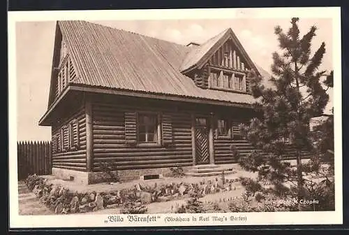 AK Radebeul, Villa Bärenfett, Blockhaus Karl May