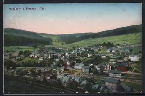 AK Manebach b. Ilmenau, Ortsansicht mit Umgebung