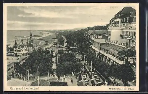 AK Heringsdorf / Ostseebad, Kurpromenade mit Cafe und Brücke