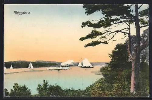AK Berlin-Köpenick, Müggelsee, Dampfer auf dem See