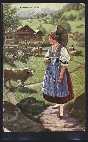 Künstler-AK Arthur Thiele: Appenzeller Tracht, Bäuerin