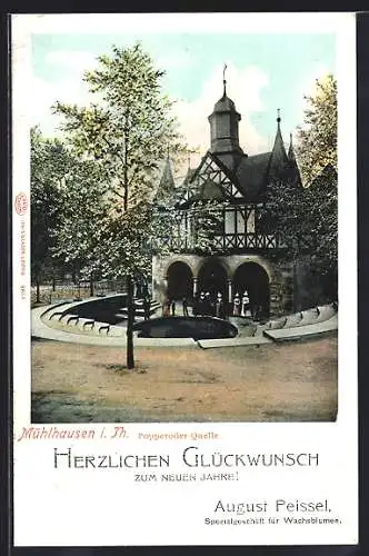 AK Mühlhausen i. Th., Popperoder Quelle, Herzlichen Glückwunsch zum Neuen Jahre !