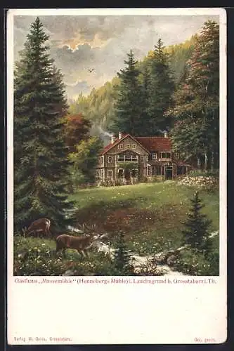 AK Grosstabarz / Thür. Wald, Gasthaus-Pension Massemühle, Hennbergs-Mühleim Lauchagrund