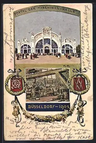 AK Düsseldorf, Industrie- & Gewerbe-Ausstellung 1902, Portal der Maschinen-Halle