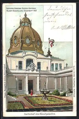 Lithographie Düsseldorf, Industrie-, Gewerbe- und Deutsch-Nationale Kunst-Ausstellung 1902, Gartenhof des Kunstpalastes