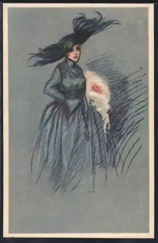 Künstler-AK A. Zandrino: Elegante Dame mit grossem Hut