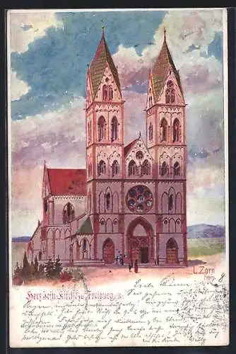 Künstler-AK sign. L. Zorn: Freiburg / Breisgau, Herz Jesu-Kirche