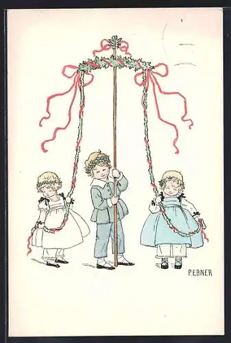 Künstler-AK Pauli Ebner: Kinder mit Maibaum