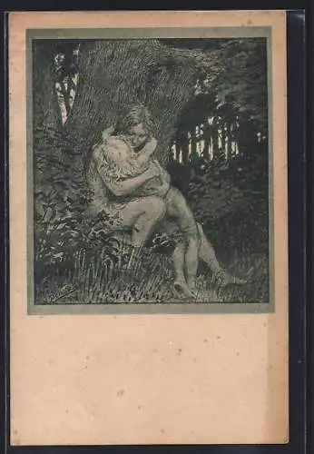 Künstler-AK Fidus: Beichte, Mutter nimmt ihr Kind in den Arm