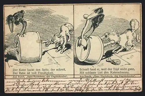 Künstler-AK Wilhelm Busch: Hans Huckebein, der Unglücksrabe