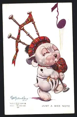 Künstler-AK George Ernest Studdy: Bonzo spielt auf einem Dudelsack