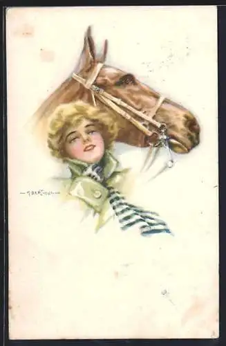 Künstler-AK A. Bertiglia: Dame mit Pferd