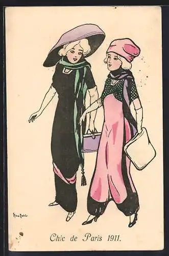 Künstler-AK H. Zahl: Damen in Pariser Mode