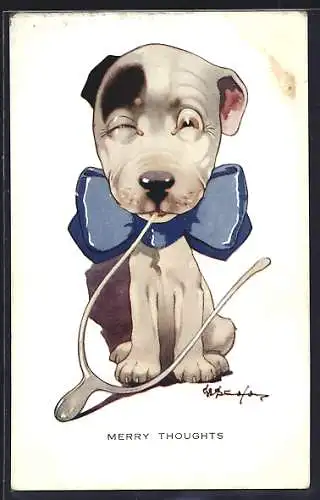 Künstler-AK George Ernest Studdy: Hund mit blauer Schleife