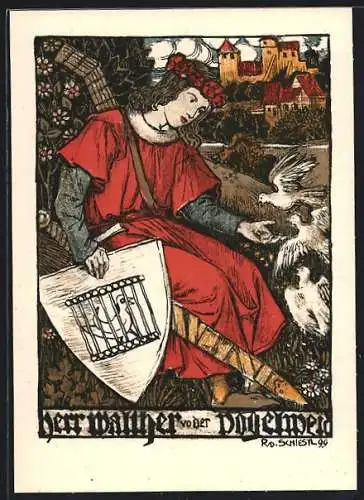 Künstler-AK Rudolf Schiestl: Minnesänger Walther von der Vogelweide