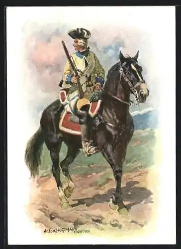 Künstler-AK Anton Hoffmann - München: Hist. Uniformen des bayer. 2. Chevauleger-Reg. Taxis, Cuirassier 1747-1785