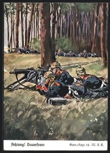 Künstler-AK Döbrich-Steglitz: MG-Stellung des Grenadier-Regt. 12