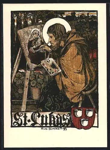 Künstler-AK Rudolf Schiestl: St. Lukas, beim Zeichnen