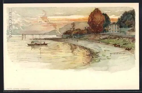Künstler-AK Manuel Wielandt: Intra-Pallanza, Strand des Ortes im Abendlicht