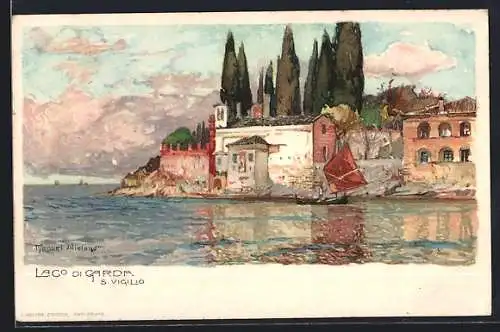 Künstler-AK Manuel Wielandt: Garda, Punta San Vigilio, Segelboot