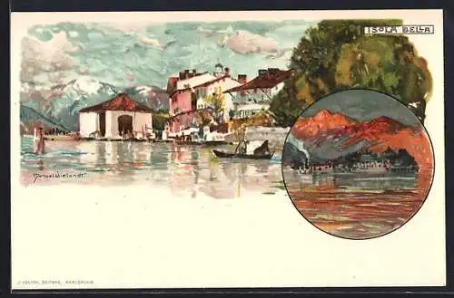 Künstler-AK Manuel Wielandt: Isola Bella, Uferpartie, Sicht zur Insel