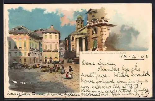 Künstler-AK Genova, Piazza Annunziata via Balbi