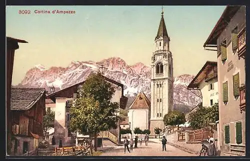 AK Cortina d'Ampezzo, Ortspartie mit Kirche