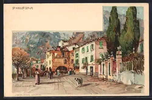 Künstler-AK Manuel Wielandt: Porlezza, Strassenpartie, Hund