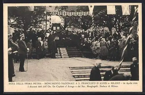 AK Milano, Posa della Prima Pietra, Monumento Nazionale a S. Francesco d`Assisi 1926
