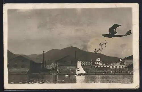 AK Pegli, Panorama mit Flugzeug