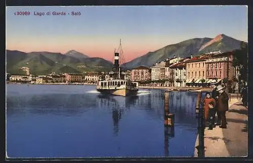 AK Salò /Lago di Garda, Panorama mit Dampfer