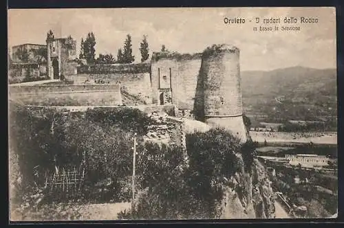 AK Orvieto, I ruderi della Rocca in basso la Stazione