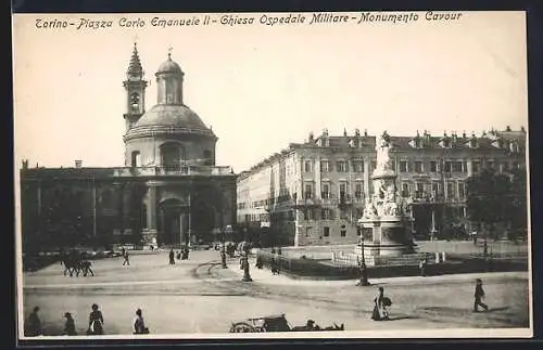 AK Torino, Piazza Carlo Emanuele II., Chiesa Ospedale Militare & Monumento Cavour