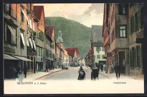 AK Geislingen a.d. Steige, Hauptstrasse mit Geschäften