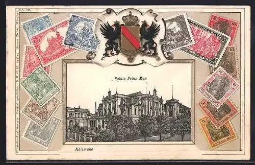 AK Karlsruhe, Palais Prinz Max, Briefmarken