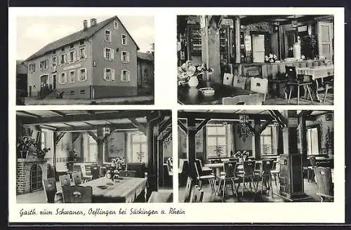 AK Öflingen, Gasthaus zum Schwanen, Bes. Albert Ebner, Aussen- und Innenansichten