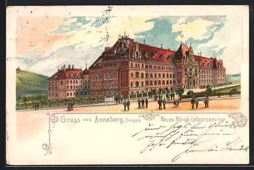Lithographie Annaberg i. Erzgeb., Neues Königliches Lehrerseminar