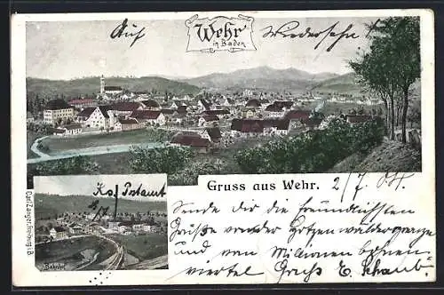 AK Wehr in Baden, Bahnhof und Blick auf den Ort