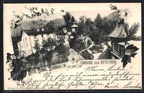 AK Schönau / Wiesenthal, Hotel Sonne, Eingang zum Hotelpark